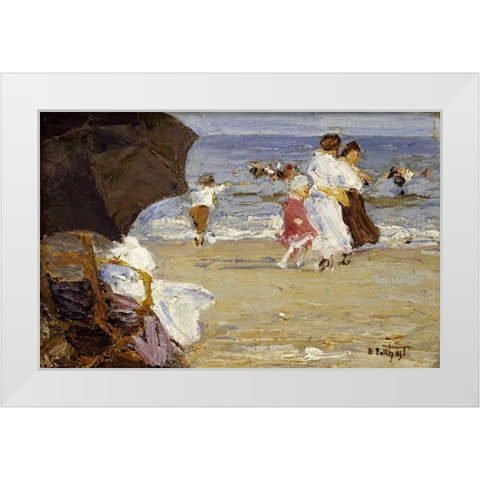 The Beach Umbrella White Modern Wood Framed Art Print by Potthast, Edward Henry