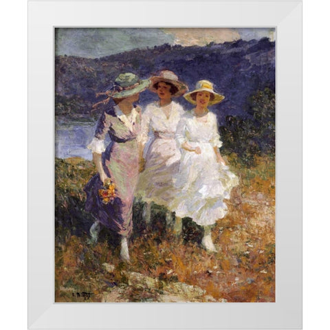 Walking In The Hills White Modern Wood Framed Art Print by Potthast, Edward Henry