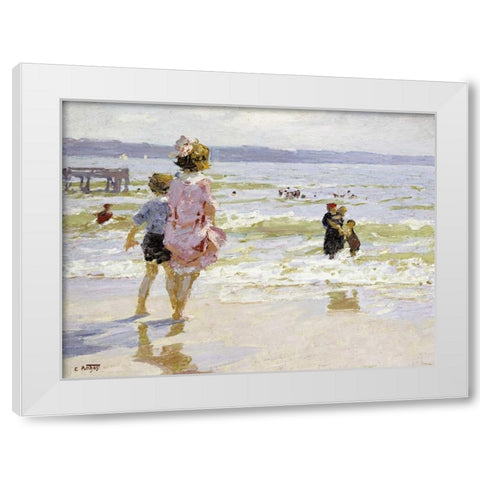 At The Seashore White Modern Wood Framed Art Print by Potthast, Edward Henry