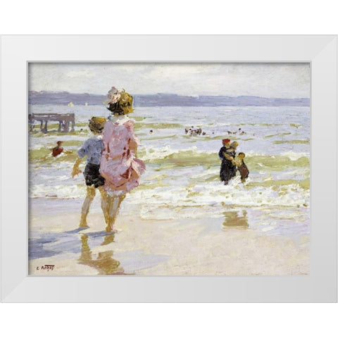 At The Seashore White Modern Wood Framed Art Print by Potthast, Edward Henry