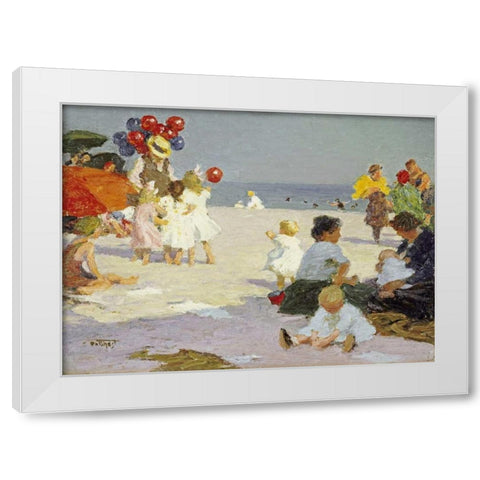 On The Beach White Modern Wood Framed Art Print by Potthast, Edward Henry