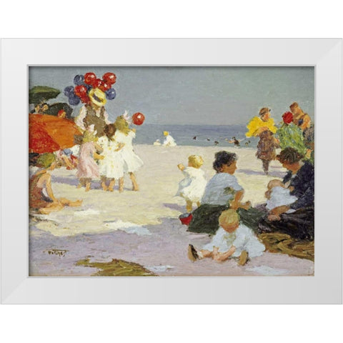 On The Beach White Modern Wood Framed Art Print by Potthast, Edward Henry