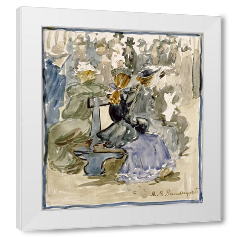Ladies Seated on a Bench White Modern Wood Framed Art Print by Prendergast, Maurice Brazil