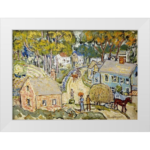 A New England Village White Modern Wood Framed Art Print by Prendergast, Maurice Brazil