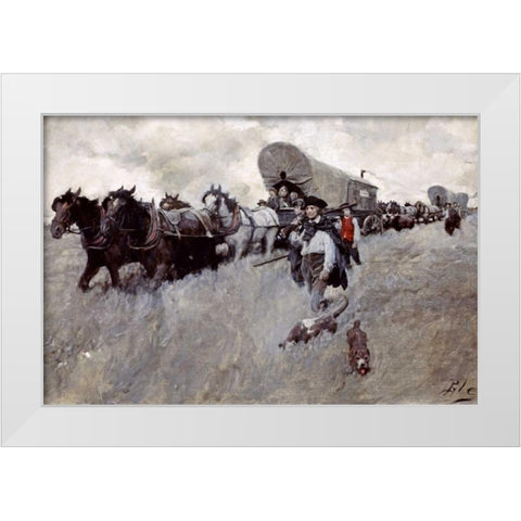 The Connecticut Settlers Entering The Western Reserve White Modern Wood Framed Art Print by Pyle, Howard