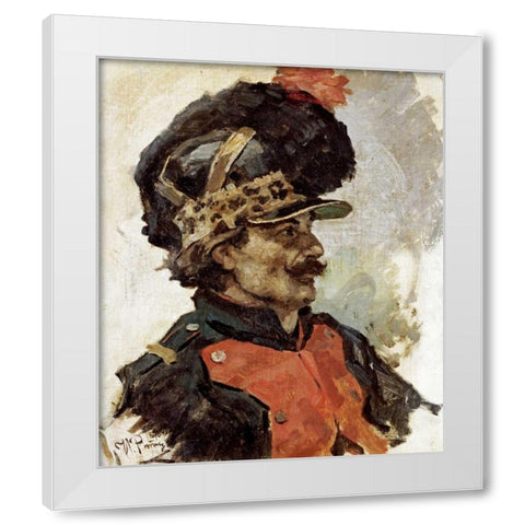 A French Soldier White Modern Wood Framed Art Print by Repin, Elia Efimovich