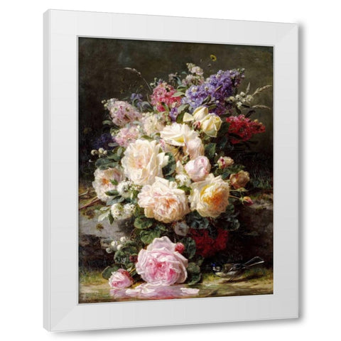Still Life With Roses White Modern Wood Framed Art Print by Robie, Jean-Baptiste
