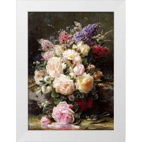 Still Life With Roses White Modern Wood Framed Art Print by Robie, Jean-Baptiste
