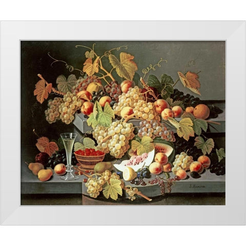 Still Life With Fruit and a Glass of Champagne White Modern Wood Framed Art Print by Roesen, Severin