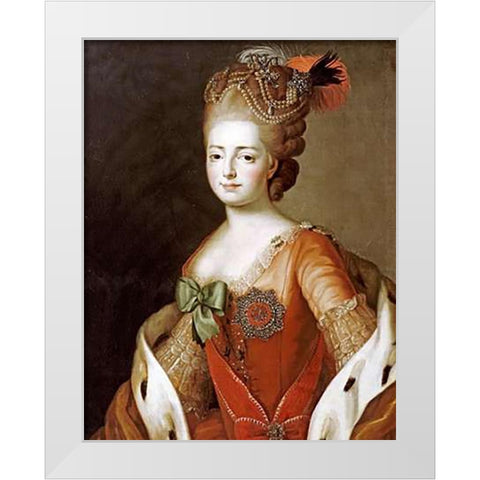 Portrait of Maria Fedorovna White Modern Wood Framed Art Print by Roslin, Alexander