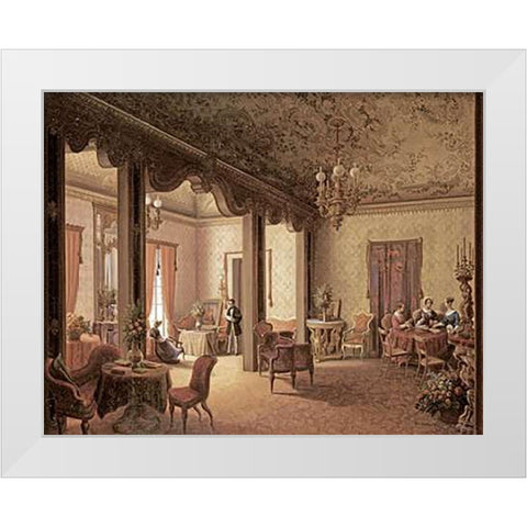 The Interior of The Salon of Tsarina Alexandra White Modern Wood Framed Art Print by Rundt, Carl Ludwig
