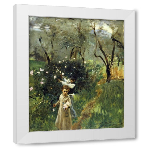 Gathering Flowers at Twilight White Modern Wood Framed Art Print by Sargent, John Singer