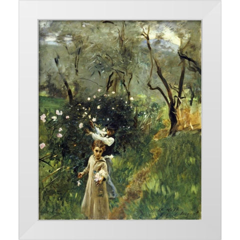 Gathering Flowers at Twilight White Modern Wood Framed Art Print by Sargent, John Singer