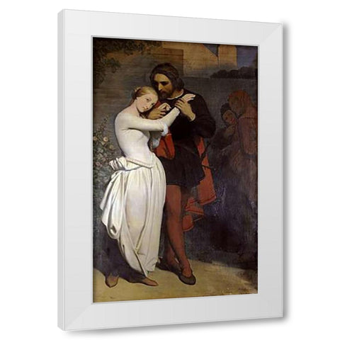 Faust Et Marguerite Au Jardin White Modern Wood Framed Art Print by Scheffer, Ary
