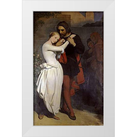 Faust Et Marguerite Au Jardin White Modern Wood Framed Art Print by Scheffer, Ary
