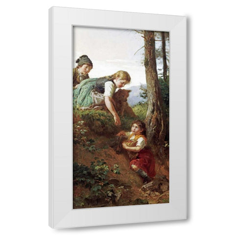 Children Picking Berries White Modern Wood Framed Art Print by Schlesinger, Felix