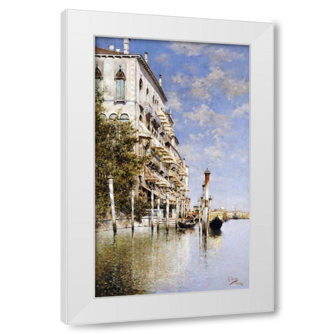 Along The Grand Canal White Modern Wood Framed Art Print by Senet, Rafael