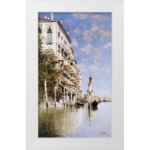 Along The Grand Canal White Modern Wood Framed Art Print by Senet, Rafael