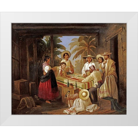 Spanish Card Games White Modern Wood Framed Art Print by Serrano, Manuel