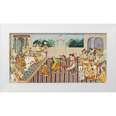 Musicians and Dancing Girls White Modern Wood Framed Art Print by Singh, Bishan
