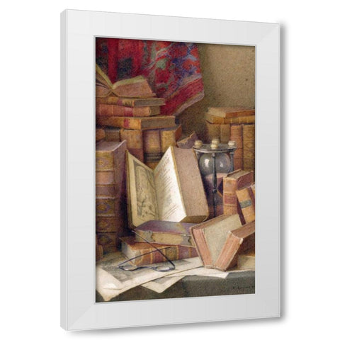 Old Books To Read White Modern Wood Framed Art Print by Spencer, Frederick