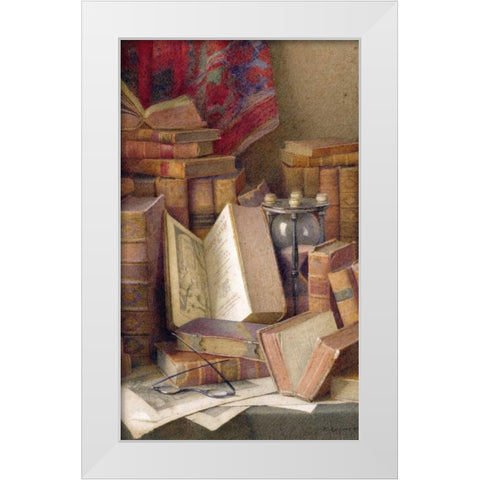 Old Books To Read White Modern Wood Framed Art Print by Spencer, Frederick