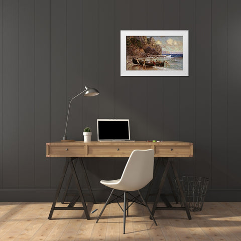 On The Beach After The Storm White Modern Wood Framed Art Print by Von Suckow, Alexander