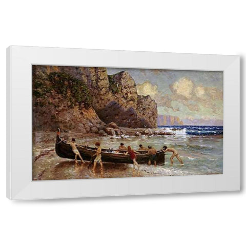 On The Beach After The Storm White Modern Wood Framed Art Print by Von Suckow, Alexander