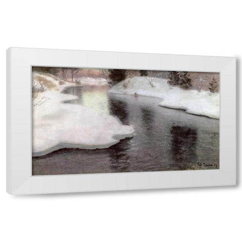 Thawing Ice: The Lysaker River White Modern Wood Framed Art Print by Thaulow, Fritz