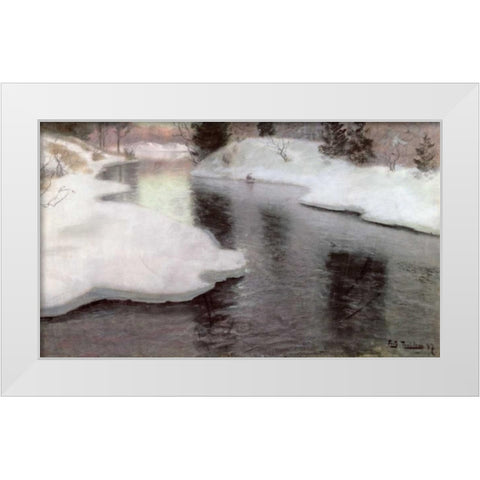 Thawing Ice: The Lysaker River White Modern Wood Framed Art Print by Thaulow, Fritz