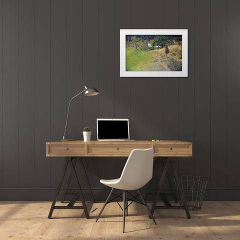 Haymaking, Stord White Modern Wood Framed Art Print by Thaulow, Fritz