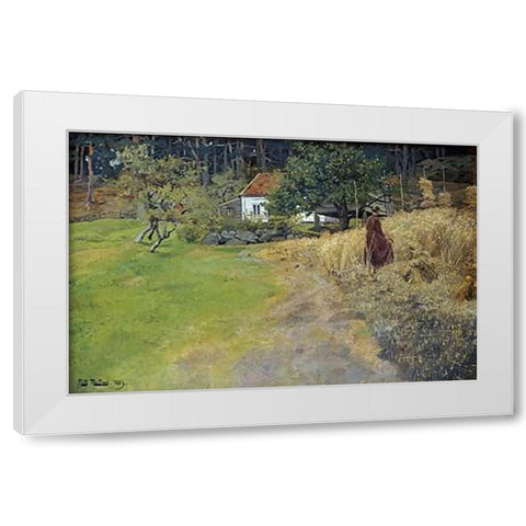 Haymaking, Stord White Modern Wood Framed Art Print by Thaulow, Fritz