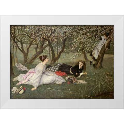 Spring. Le Printemps White Modern Wood Framed Art Print by Tissot, James Jacques