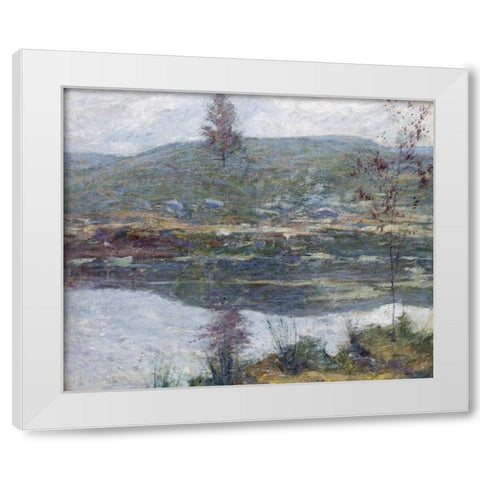 Autumn Mists White Modern Wood Framed Art Print by Twachtman, John Henry