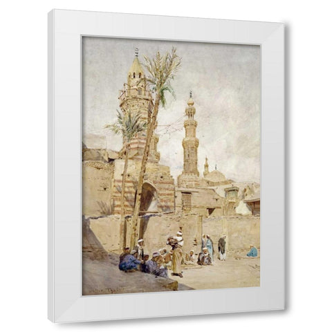 An Arab Street Scene, Cairo White Modern Wood Framed Art Print by Tyndale, Walter