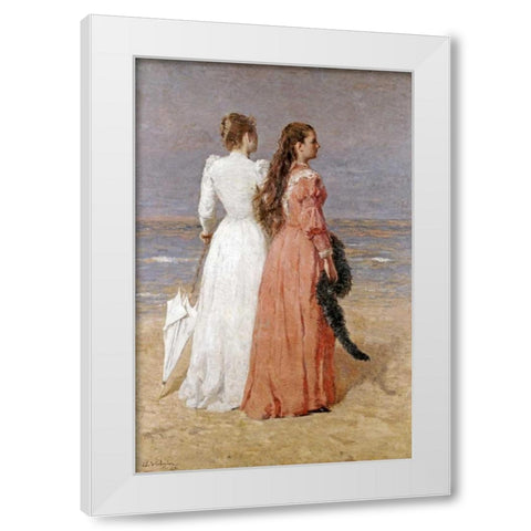 Elegant Women on a Beach White Modern Wood Framed Art Print by Verheyden, Isidore