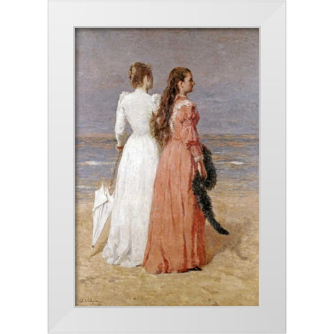 Elegant Women on a Beach White Modern Wood Framed Art Print by Verheyden, Isidore