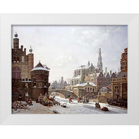 A Capriccio View of a Town White Modern Wood Framed Art Print by Verheyen, Jan Hendrik