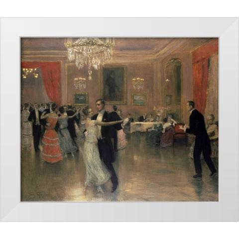 At The Ball White Modern Wood Framed Art Print by Vezin, Frederick