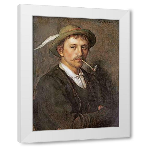 Bauernbursch Mit Pfeife White Modern Wood Framed Art Print by Von Defregger, Franz