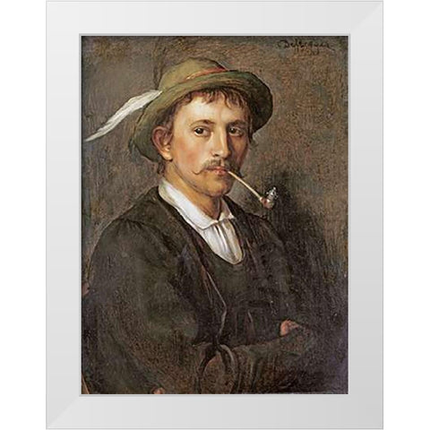 Bauernbursch Mit Pfeife White Modern Wood Framed Art Print by Von Defregger, Franz