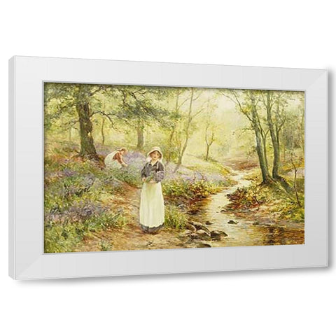 Picking Bluebells White Modern Wood Framed Art Print by Walbourn, Ernest