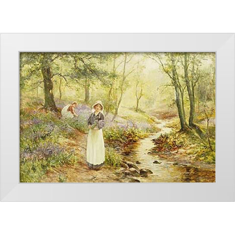 Picking Bluebells White Modern Wood Framed Art Print by Walbourn, Ernest