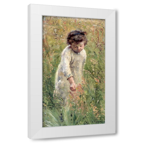 Picking Flowers White Modern Wood Framed Art Print by Wegmann, Bertha