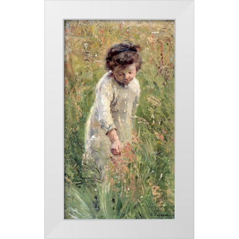 Picking Flowers White Modern Wood Framed Art Print by Wegmann, Bertha