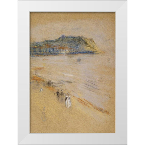 On The Beach, Hastings White Modern Wood Framed Art Print by Whistler, James McNeill