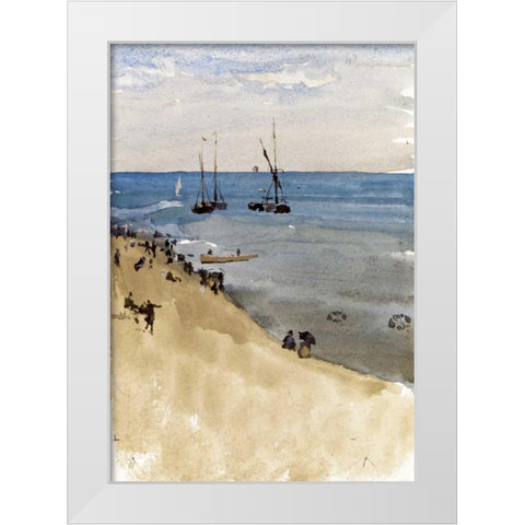 Green and Silver - The Bright Sea, Dieppe White Modern Wood Framed Art Print by Whistler, James McNeill