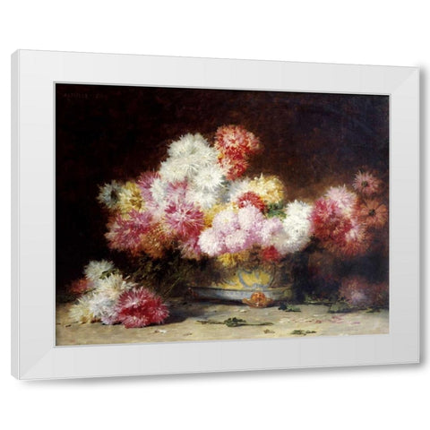 Chrysanthemum and Other Flowers In a Bowl White Modern Wood Framed Art Print by Zo, Achille