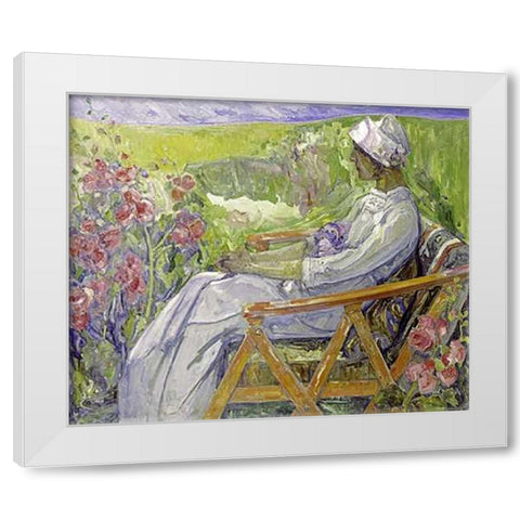 In The Garden White Modern Wood Framed Art Print by Zoir, Emile