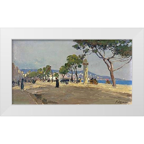 Promenade Des Anglais White Modern Wood Framed Art Print by Zonaro, Fausto